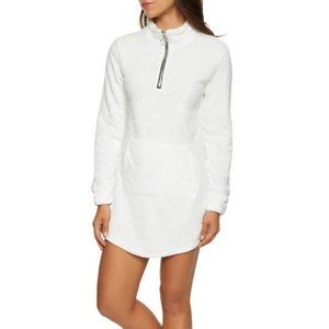 Plush Zip Neck Dress in White